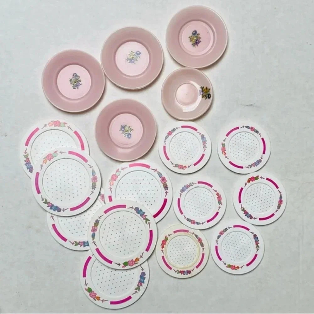 Chilton Globe Plates Pink Floral Playsets Vintage 17‎ Pieces Kitchen Dinner Play